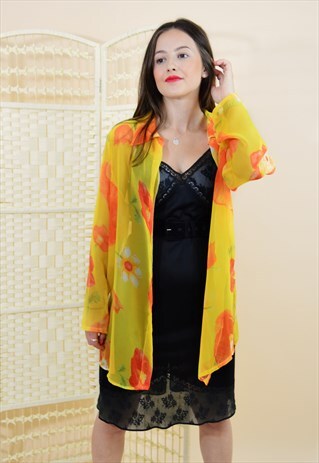 VINTAGE 90'S SHEER FLORAL SHIRT IN YELLOW