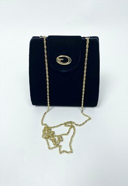 80's Vintage Ladies Bag Black Velvet Mini Gold Chain
