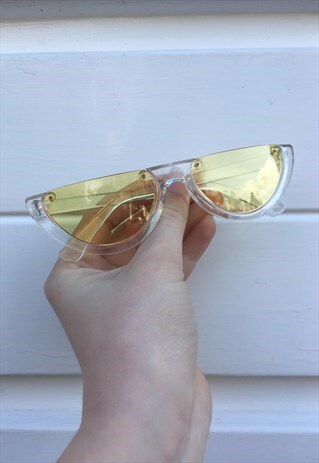 WOMENS VINTAGE STYLE 90S CLEAR YELLOW HALF CUT SUNGLASSES