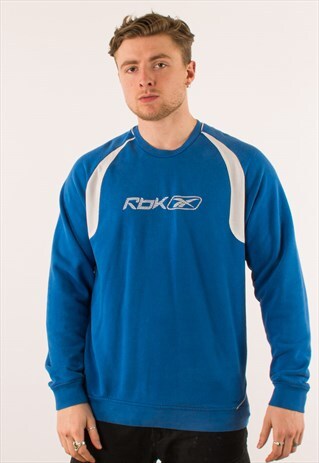 VINTAGE BLUE REEBOK SPELLOUT CREWNECK SWEATSHIRT XL