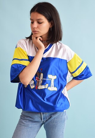 90'S RETRO VARSITY OVERSIZED SHIMMER T-SHIRT TOP