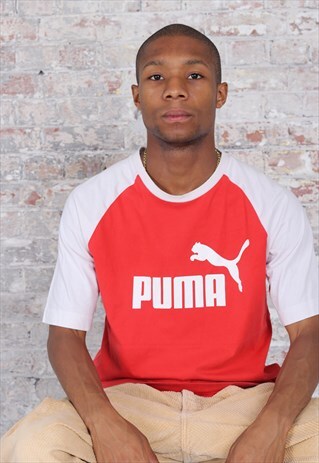 VINTAGE PUMA LOGO GRAPHIC T-SHIRT RED WHITE