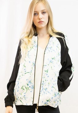 Bomber Jacket in Black, White and Multicolour Floral Print