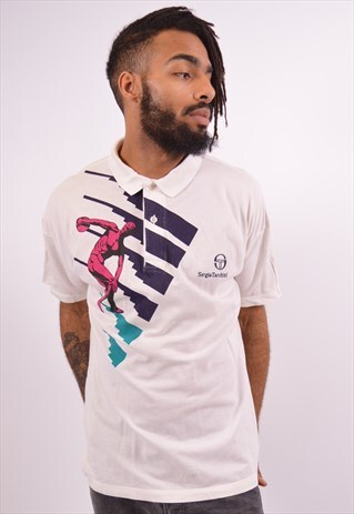 SERGIO TACCHINI MENS VINTAGE POLO SHIRT LARGE WHITE 90S