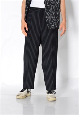 Vintage 90s Black Pinstripe Pleated Formal Mens Pants