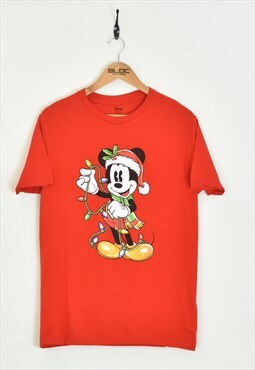 Vintage Mickey Mouse Christmas T-Shirt Red Medium