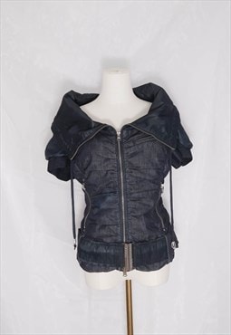 MISS SIXTY Navy Cyber Futuristic Denim Puffy Jacket