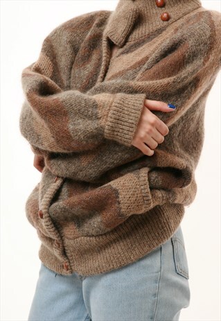 80S VINTAGE BOGNER WOOL PATTERN BUTTONS UP JUMPER 999