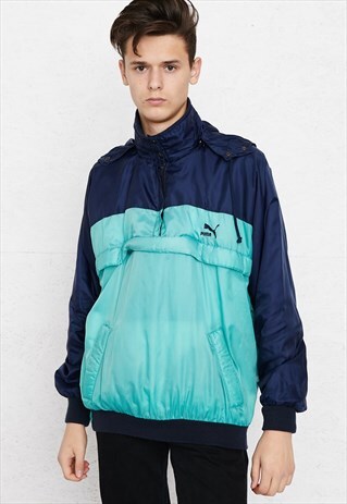VINTAGE BLUE PUMA 1/4 ZIP PULLOVER RAIN JACKET