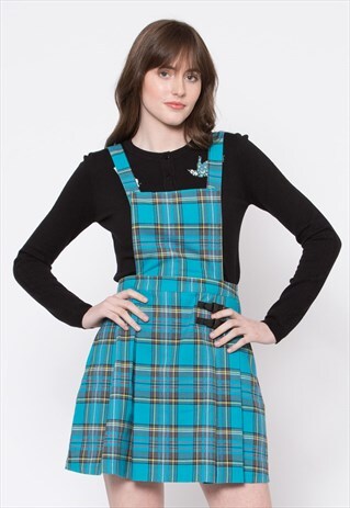 DANGERFIELD BLUE TARTAN CHECK PINAFORE DRESS