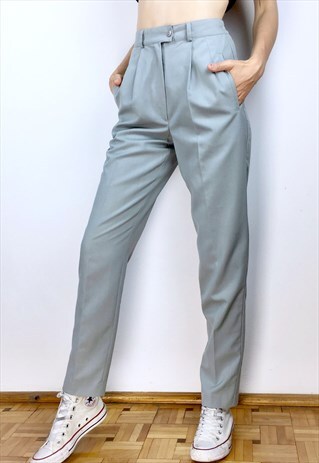 VINTAGE HIGH WAISTED TROUSERS SMART CASUAL PLEATED PANTS