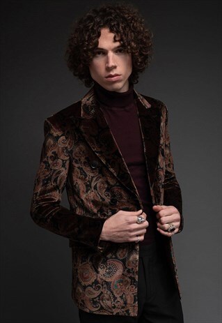 MENS BURGUNDY VELVET DOUBLE BREASTED MOD SUIT JACKET BLAZER