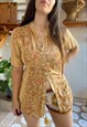 VINTAGE 90'S EMBROIDERED HIPPY BUTTON UP TOP - S/M