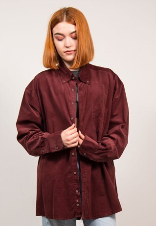 VINTAGE 90'S BURGUNDY CORD OVERSIZE BOYFRIEND SHIRT