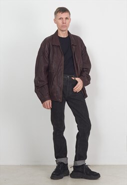 Vintage Burgundy Bomber Leather Jacket