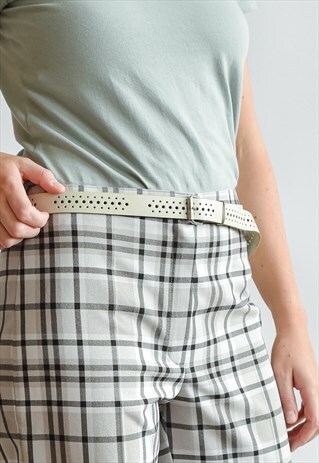 VINTAGE BOHO REAL LEATHER CAGED PASTEL BELT 70S