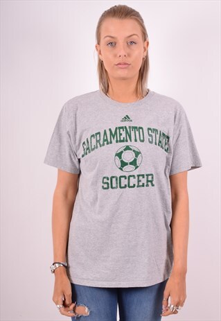 ADIDAS WOMENS VINTAGE SOCCER T-SHIRT TOP MEDIUM GREY 90S
