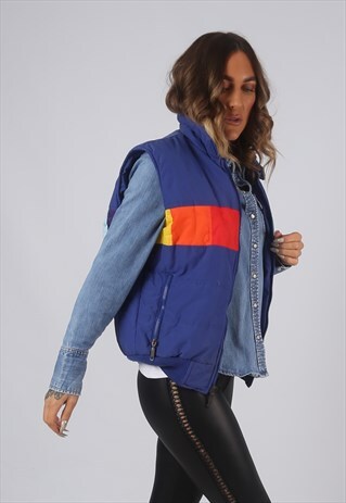 VINTAGE GILET JACKET RETRO BLUE UK 12 (LAM)