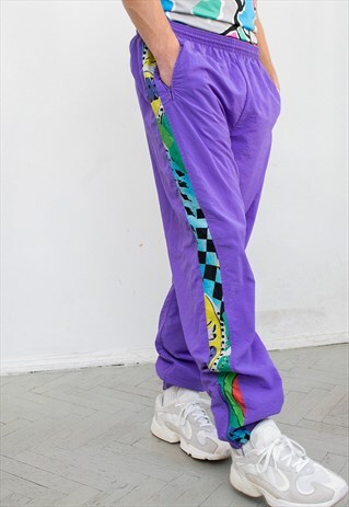 VINTAGE ATHLETIC TRACKSUIT JOGGERS RETRO PURPLE COLORFUL 90S