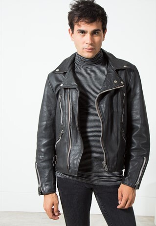 VINTAGE BIKER LEATHER JACKET / S21