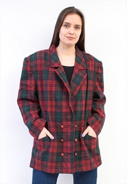 Vintage Women's L XL Check Plaid Tartan Wool Jacket Blazer