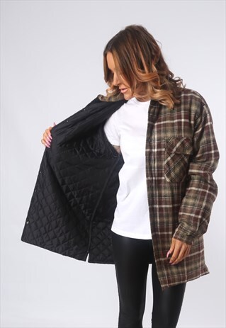QUILT LINED CHECKED SHIRT OVERSIZED LONG UK 18 (5CK)