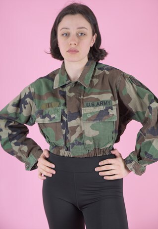 VINTAGE REWORKED ARMY JACKET GREEN BROWN CAMOUFLAGE PRINT