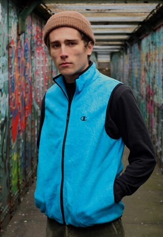 VINTAGE 90S CHAMPION BLUE SLEEVELESS FLEECE GILET JACKET