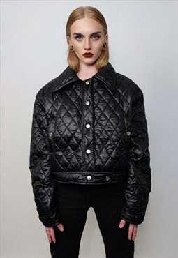 Cropped bomber jacket quilted short puffer grunge rock coat