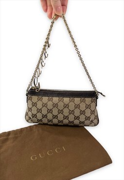Gucci bag beige brown handbag clutch purse gold charm detail