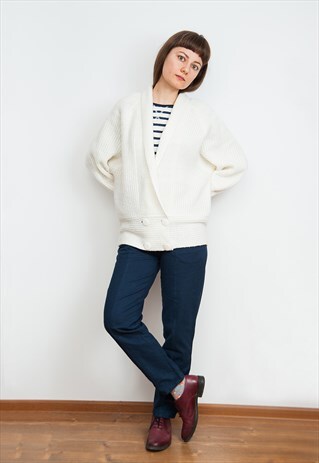 VINTAGE 80'S SOFT OVERSIZE WHITE CARDIGAN