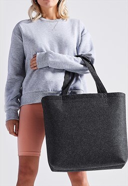 54 Floral Large Felt Shoulder Tote Bag - Dark Grey