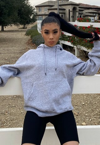 WOMANS OVERSIZED PLAIN PULLOVER GREY BOYFRIEND HOODIE