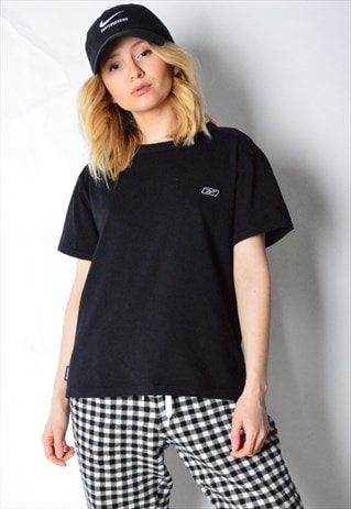 VINTAGE 90S BLACK MINIMALIST REEBOK T-SHIRT