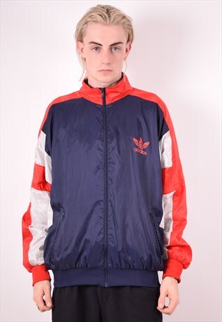 ADIDAS MENS VINTAGE TRACKSUIT TOP JACKET MEDIUM NAVY 90S
