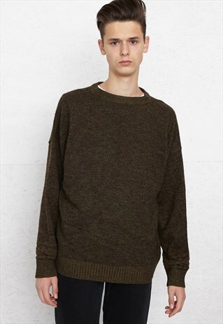 VINTAGE BROWN ROUND NECK KNIT JUMPER