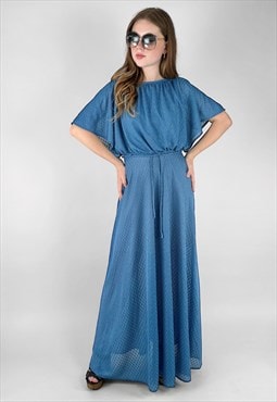 70's Vintage Ladies Blue Grecian Slinky Evening Maxi Dress