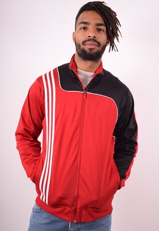 ADIDAS MENS VINTAGE TRACKSUIT TOP JACKET LARGE RED 90S