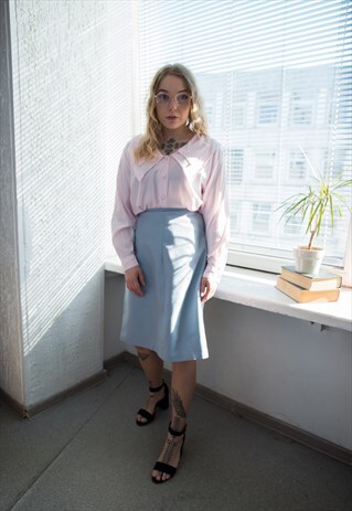 VINTAGE 70'S BLUE PASTEL MIDI HIGH WAISTED SKIRT