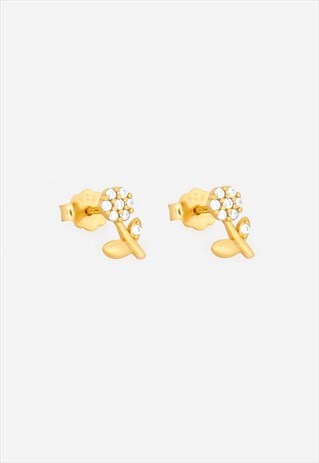 SMALL FLOWER STUD EARRINGS IN GOLD WITH CUBIC ZIRCONIA