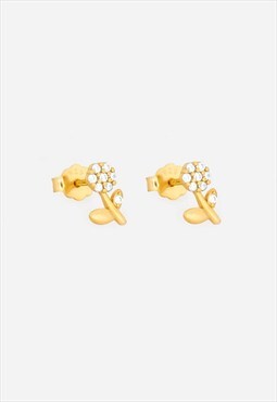 Small Flower Stud Earrings In Gold With Cubic Zirconia
