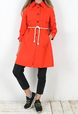 Vintage Women's 90's XS Jacket Thin Red Long Raincoat Trench