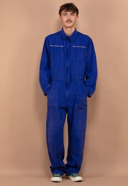 Vintage 80's Men Worker Overalls in Blue