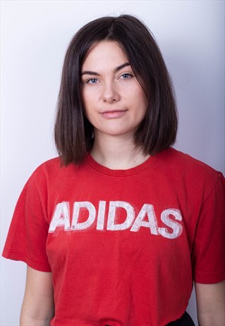 ADIDAS RED RAW HEM CROP TEE
