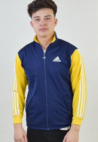VINTAGE 90S BLUE YELLOW ADIDAS TRACKSUIT TOP JACKET