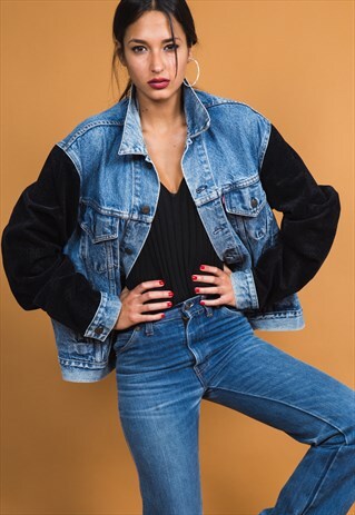 VINTAGE 80S REWORKED VELVET LEVI'S DENIM JACKET / 0195