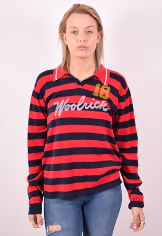 WOOLRICH WOMENS VINTAGE POLO SHIRT LONG SLEEVE MEDIUM RED 90