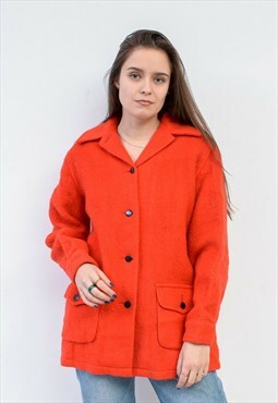 Vintage Women's M Wool Blazer Jacket Coat Red Cardigan