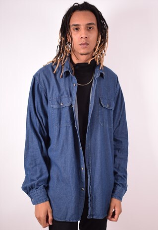 WRANGLER MENS VINTAGE DENIM SHIRT XL BLUE 90S