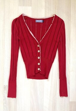 Y2K Red Knit Cardigan